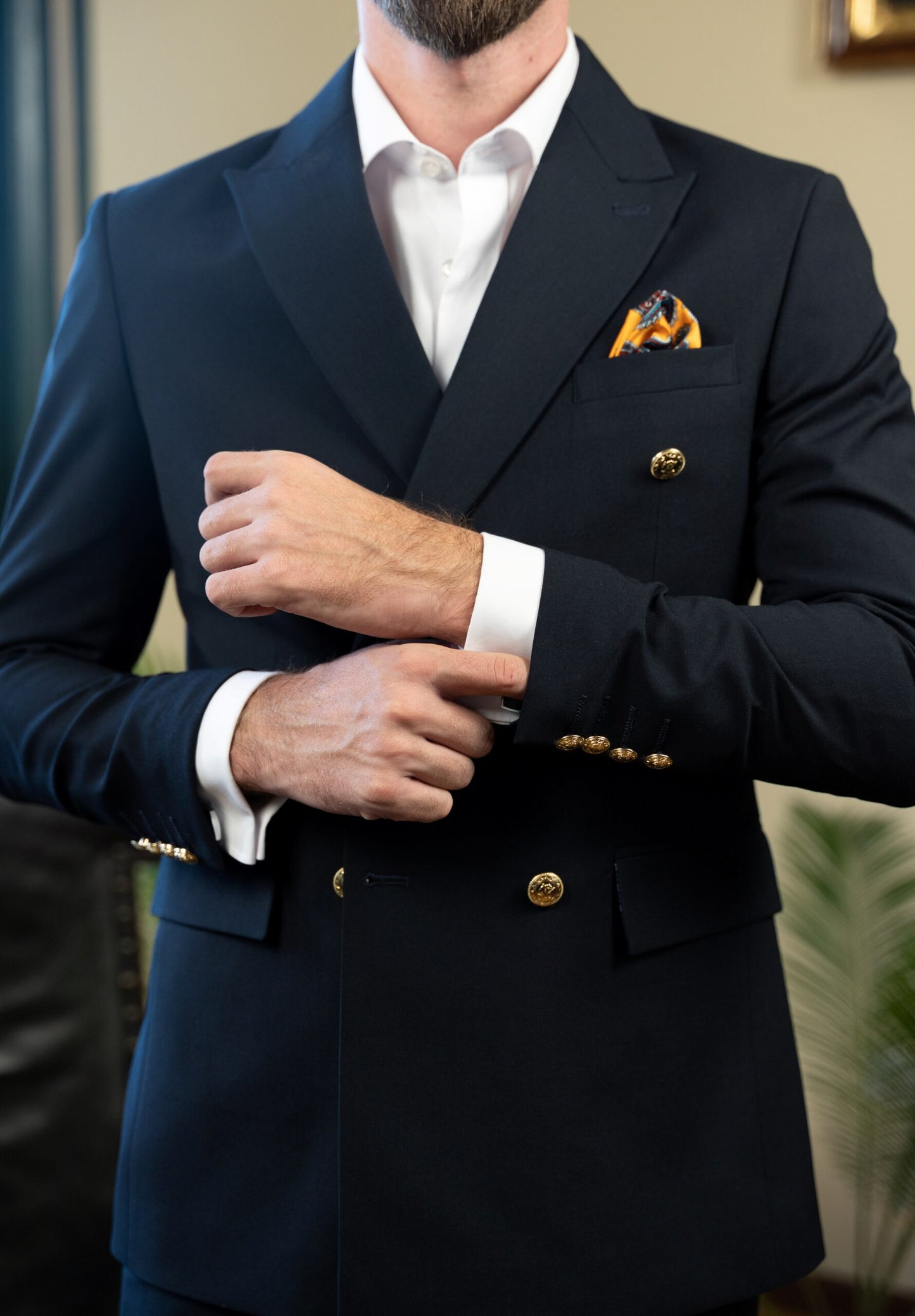 (product) Costum Barbati Bleumarin Doua Randuri de nasturi Tailored Fit Cfg315