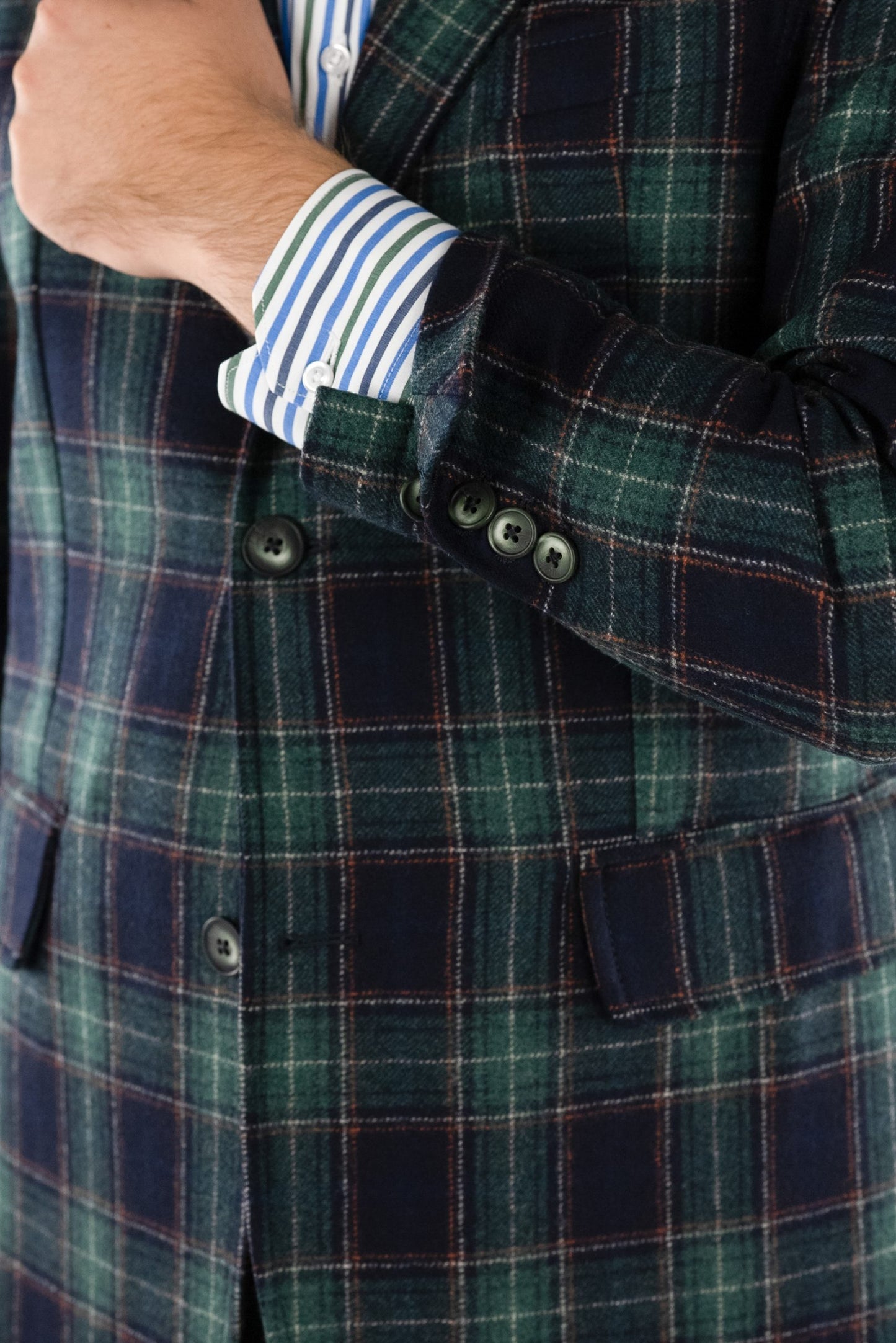 (product) Sacou Barbati Carouri Flanel Check Tesatura Verde Vitale Barberis CFGS002