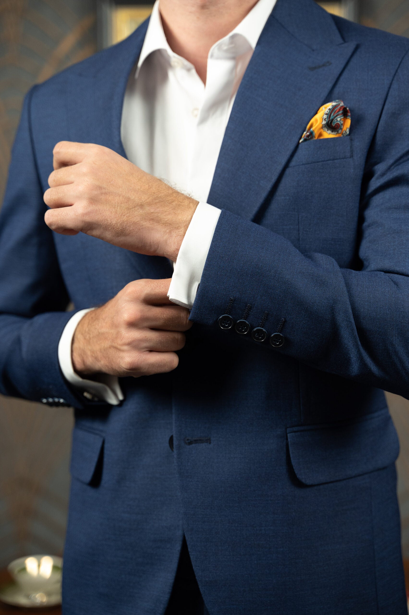 (product) Costum Barbati Bleumarin Texturat Tailored Fit Cfg311